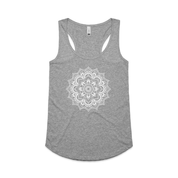 Mandala White - Womens Yes Racerback Singlet Thumbnail